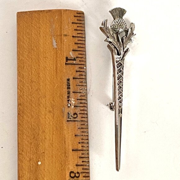 Scotland Thistle Silver Tone Kilt Brooch Pin With Safety Clasp 3in - Picture 10 of 10